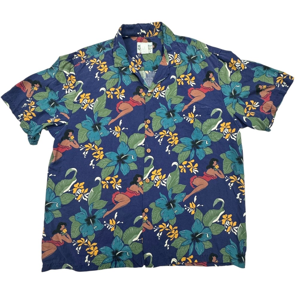 Diamond Head Hawaiian Shirt Men L Floral Rayon Short Sleeve Button Down Vintage